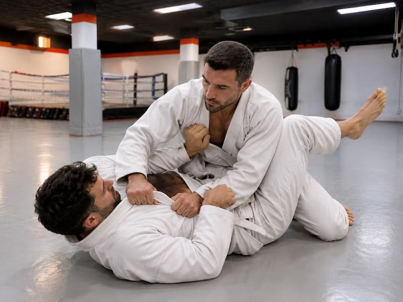 Adulto principiante en su primera clase de artes marciales