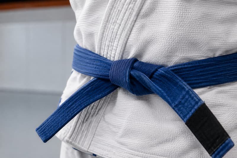 Practicante de BJJ con cinturón azul en el tatami